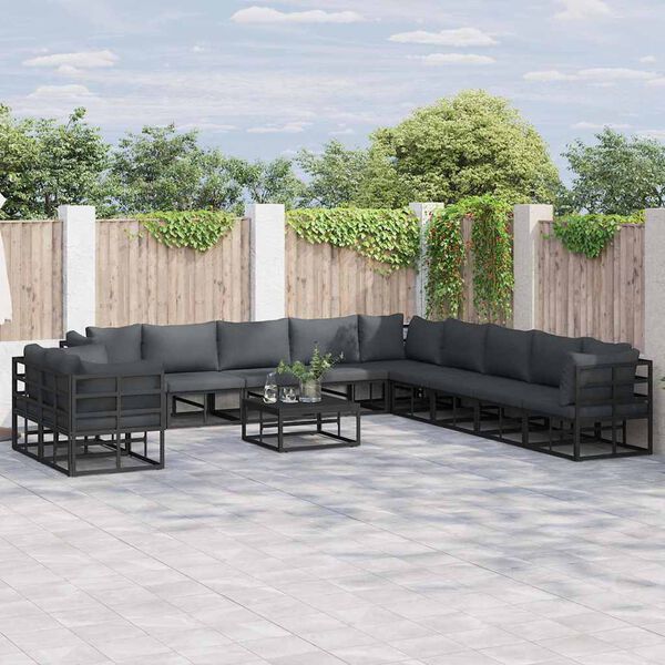 vidaXL Garden Sofa Set with Cushion 12 pcs Black Aluminium