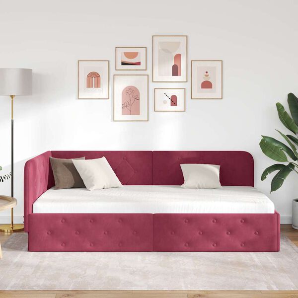 vidaXL Corner Bed Frame with Headboard Wine Red 100 x 200 cm Velvet