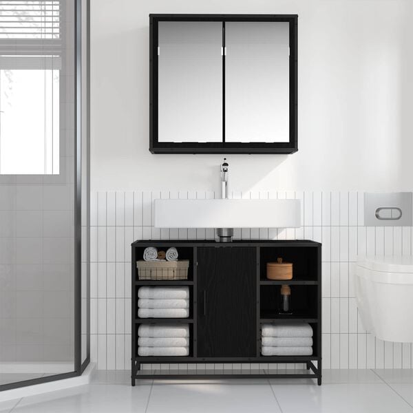 vidaXL Bathroom Furniture Set 2 pcs Black Oak Engineered Wood