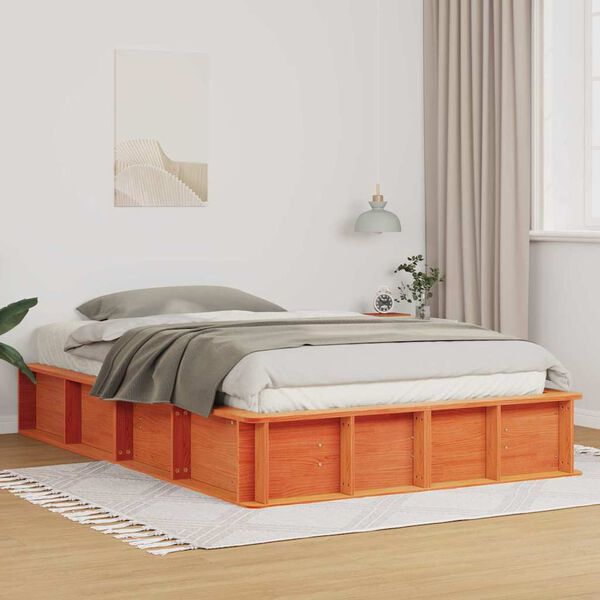 vidaXL Bed Frame Wax Brown 140 x 190 cm Solid Pine Wood