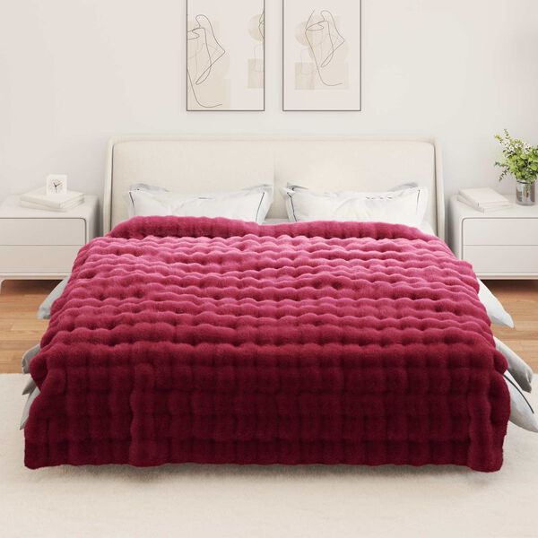 vidaXL Faux Rabbit Fur Blanket Bordeaux Red 220 x 240 cm Polyester