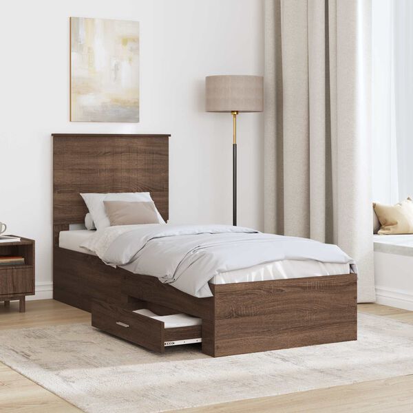 vidaXL Bed Frame Brown Oak and Silver 70 x 190 cm Engineered Wood