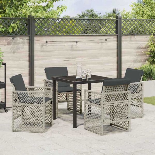 vidaXL Garden Dining Set 5 pcs Light Grey Poly Rattan