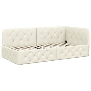 vidaXL Corner Bed Frame with Headboard Cream 100 x 200 cm Velvet