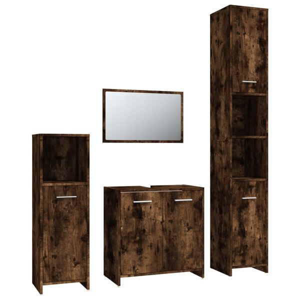 vidaXL 4 Piece Bathroom Furniture Set Smoked Oak Engineered Wood