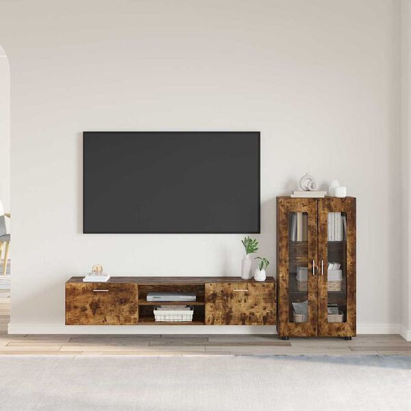 vidaXL TV Cabinet Set with Drawer FLORIN Smoked Oak Engineered Wood