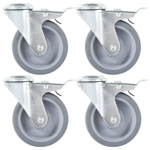 vidaXL Bolt Hole Swivel Casters with Double Brakes 4 pcs 100 mm