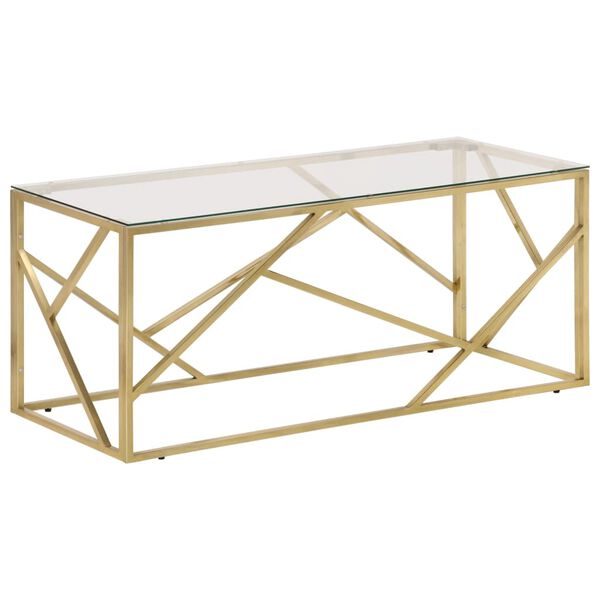 vidaXL Coffee Table Gold Stainless Steel and Tempered Glass