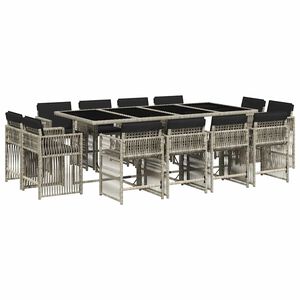 vidaXL 13 Piece Garden Dining Set with Cushions Light Grey Poly Rattan