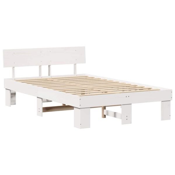 vidaXL Bed Frame with Headboard White 140 x 190 cm Solid Pine Wood