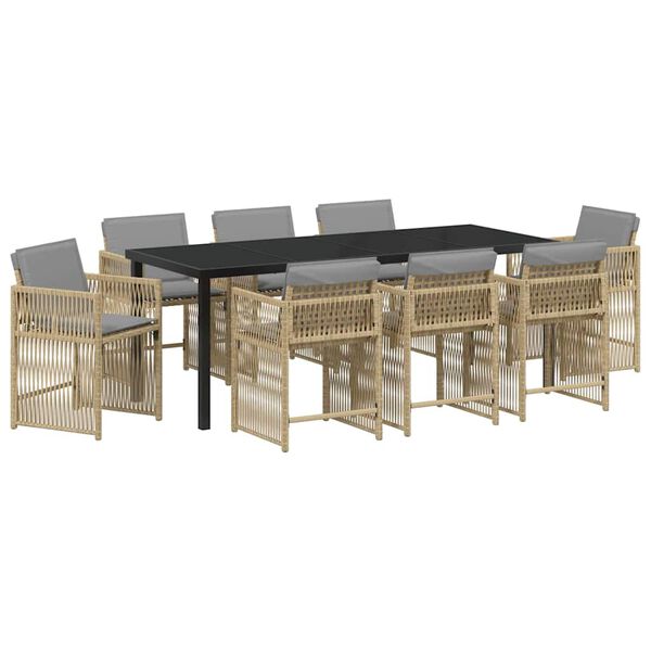 vidaXL Garden Dining Set 9 pcs Beige Poly Rattan