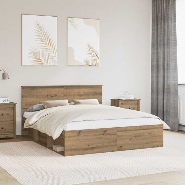 vidaXL Bed Frame Artisian Oak 160 x 200 cm Solid Pine Wood
