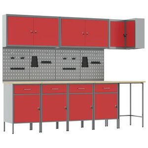 vidaXL Work Cabinet Set with Drawer with Shelf 12 pcs Red and Grey