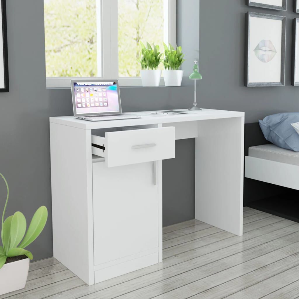 White and silver desk online with drawers
