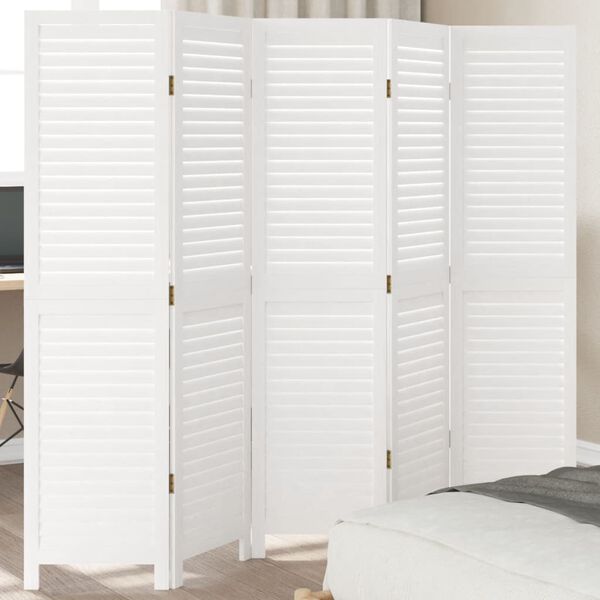 vidaXL Room Divider&nbsp;5 Panels White Solid Wood Paulownia