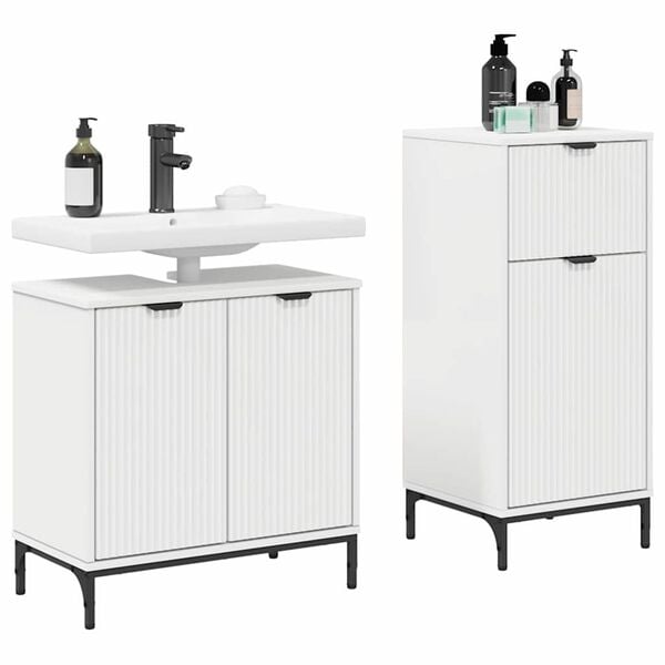 vidaXL Bathroom Furniture Set 2 pcs White Engineered Wood and Metal