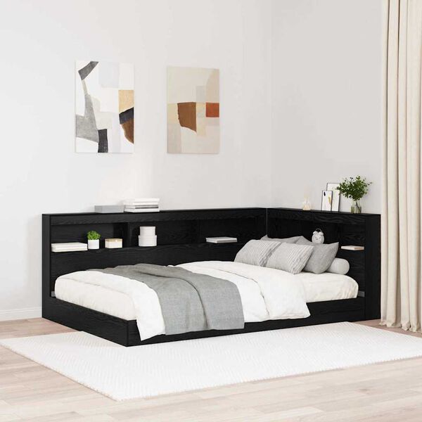 vidaXL Storage Headboard with Shelf Black Oak 207.5 x 137.5 x 76.5 cm