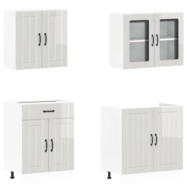 vidaXL 4 Piece Kitchen Cabinet Set Lucca High Gloss White Engineered Wood
