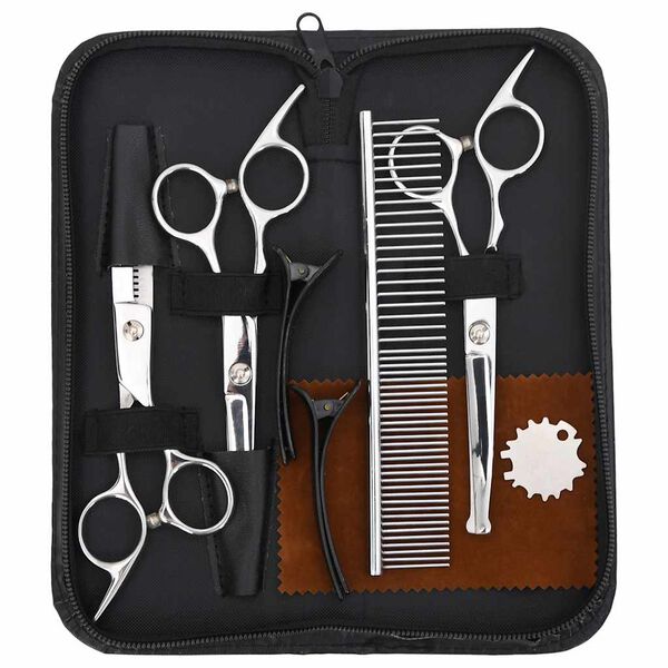 vidaXL 7 Piece Dog Grooming Scissors Set Stainless Steel