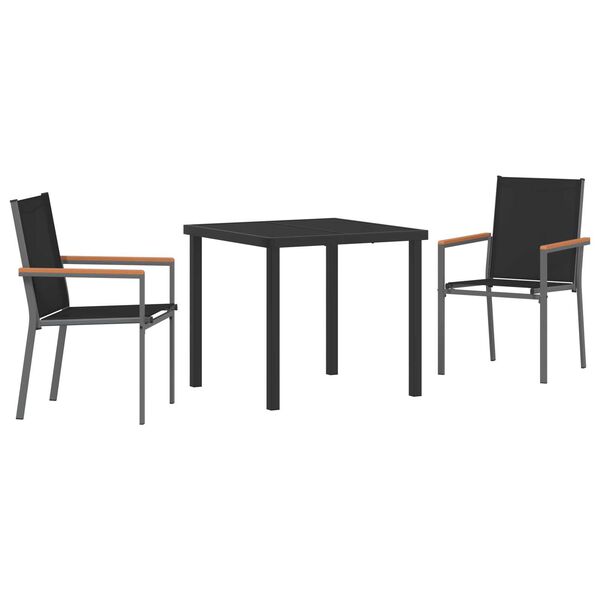vidaXL Garden Dining Set 3 pcs Black Powder-coated Steel