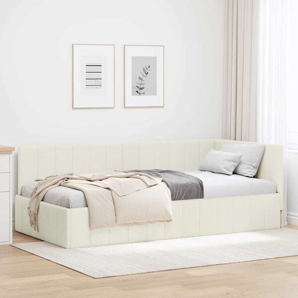 vidaXL Corner Bed Frame with Headboard Cream 90 cm x 200 cm Velvet