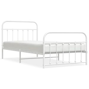 vidaXL Metal Bed Frame without Mattress with Footboard White 107x203cm