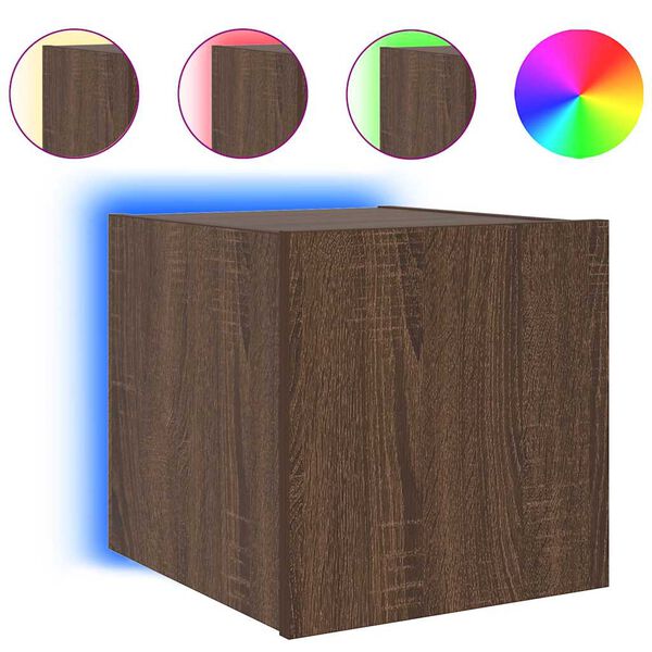 vidaXL TV Wall Cabinet with LED Lights Brown Oak 30.5x35x30 cm