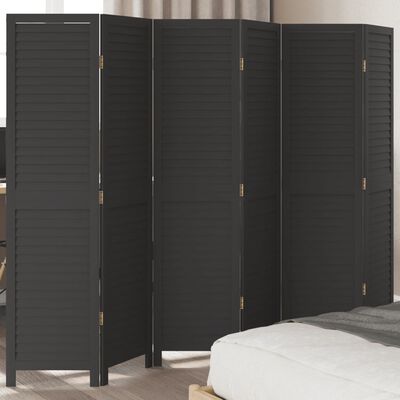 vidaXL Room Divider 6 Panels Black Solid Wood Paulownia