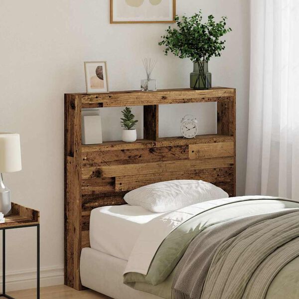 vidaXL Headboard Cabinet with LED Old Wood 100x17x102 cm