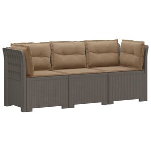 vidaXL 3-Seater Garden Sofa with Cushions Rattan Look PP Light Grey