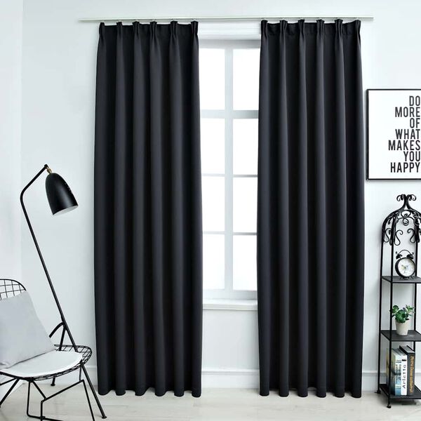 vidaXL Blackout Curtains with Hooks 2 pcs Black 140x225 cm