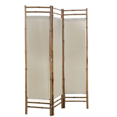 vidaXL Folding 3-Panel Room Divider Bamboo and Canvas 120 cm