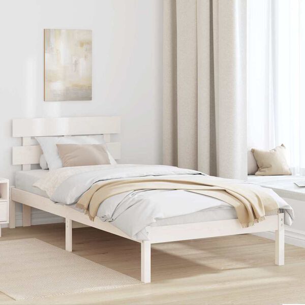 vidaXL Bed Frame with Headboard White 90 x 200 cm Solid Pine wood