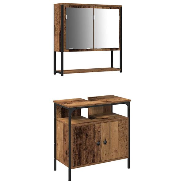 vidaXL Bathroom Furniture Set with Shelf 2 pcs Brown Engineered wood