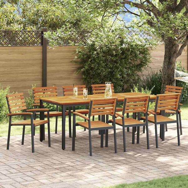 vidaXL Garden Dining Set 9 pcs Black Solid Acacia Wood