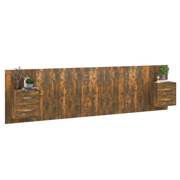 vidaXL Bed Headboard with Cabinets Smoked Oak Engineered Wood