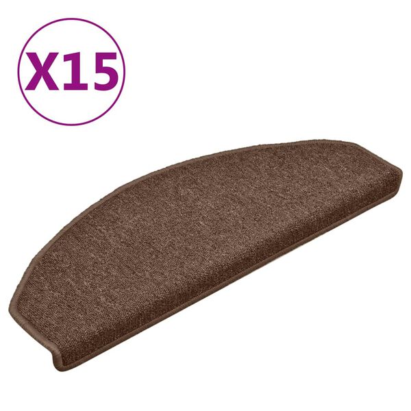 vidaXL Stair Mats 15 pcs 65x24x4 cm Brown Half Round Large