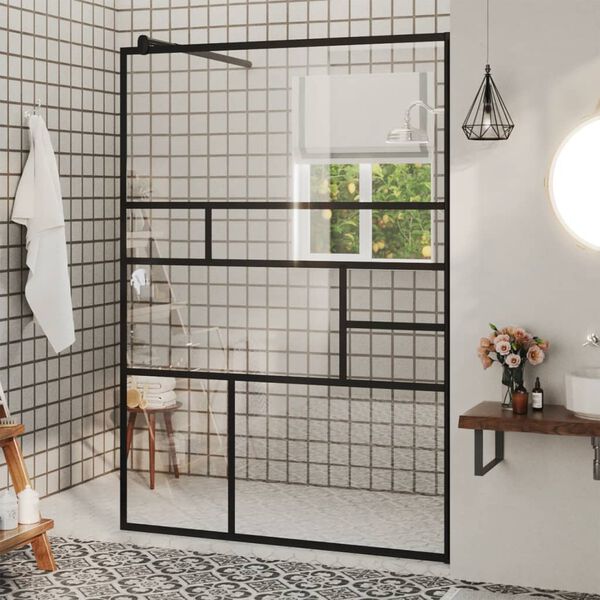 vidaXL Walk-in Shower Wall with Clear ESG Glass 115x195 cm Black