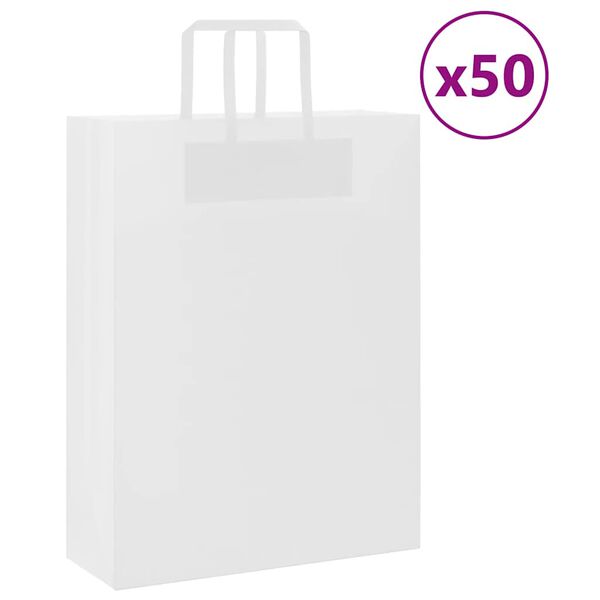 vidaXL Paper Bags 50 pcs with Handles White 32x12x42 cm