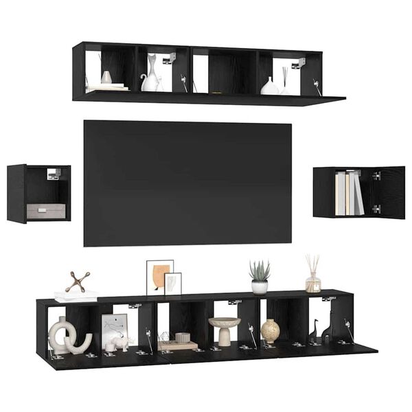 vidaXL TV Cabinet Set Wall-mounted 7 pcs Black Oak Engineered Wood