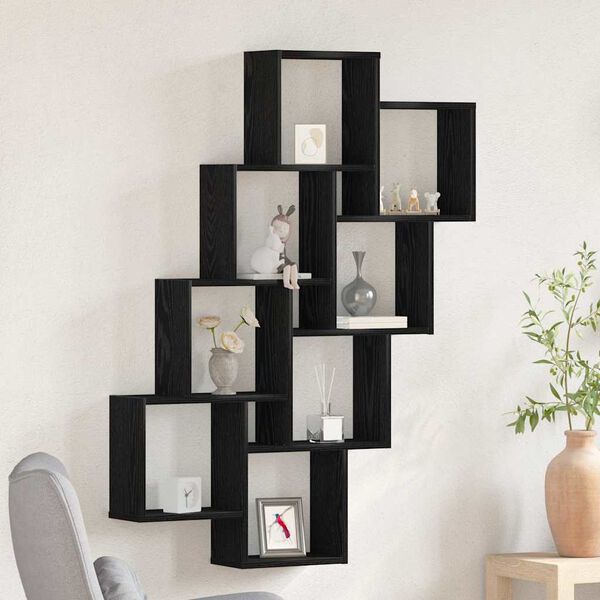 vidaXL Wall Shelf Black Oak 90 x 15 x 119.5 cm Engineered Wood