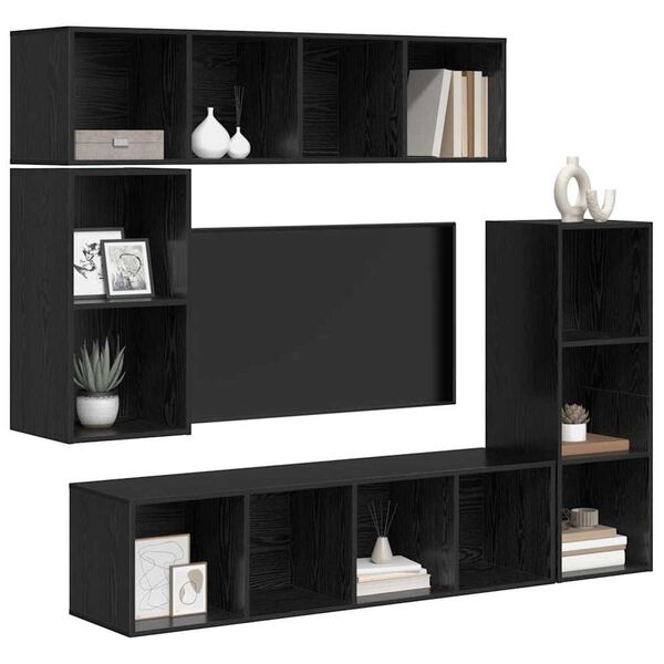 vidaXL TV Cabinet Set Wall-mounted 4 pcs Black Oak Engineered Wood