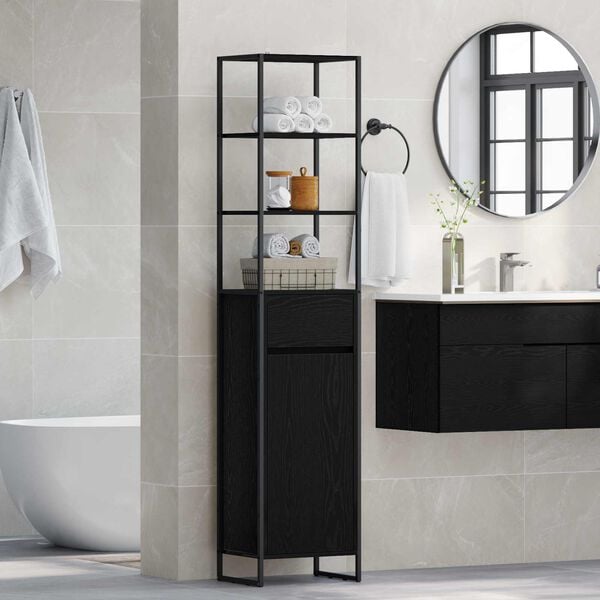 vidaXL Bathroom Cabinet Black Oak 40 x 30 x 180 cm Engineered Wood