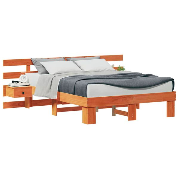 vidaXL Bed Frame with Headboard Brown 135 x 190 cm Solid Pine Wood