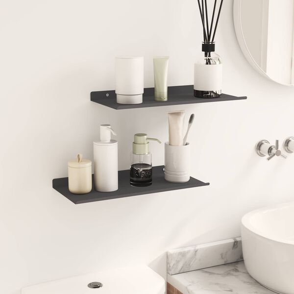 vidaXL Floating Shelf 2 pcs Black 40 x 17.5 x 2.5 cm Steel