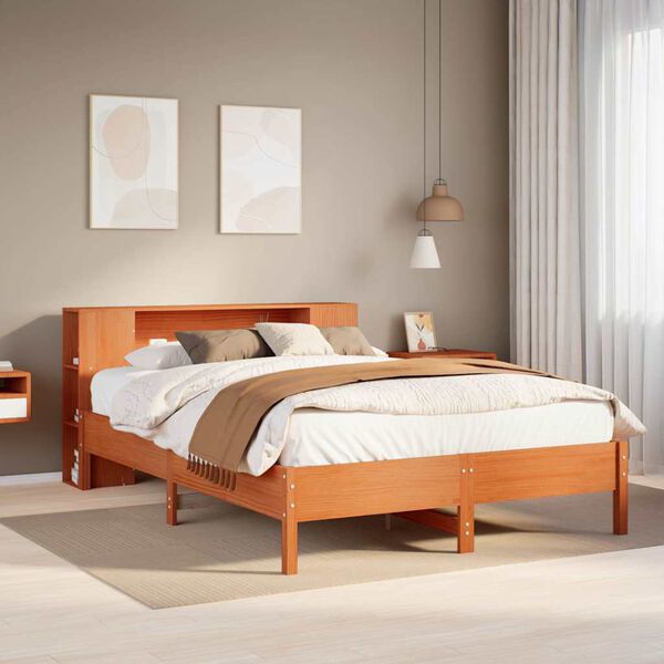 vidaXL Bookcase Bed without Mattress Wax Brown 135x190 cm Double Solid Wood Pine