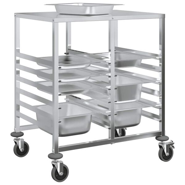 vidaXL Tray Trolley with 12 GN Containers 75x55x87 cm Stainless Steel