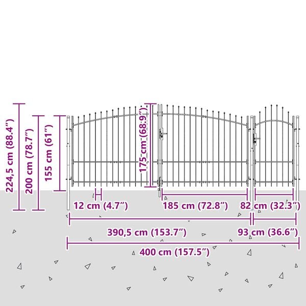 vidaXL Garden Gate Woerden Steel 1.25x4 m Black