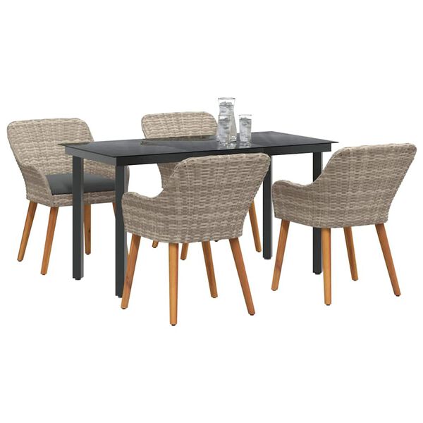 vidaXL Dining Set Light grey Poly rattan