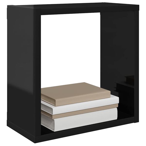 vidaXL Wall Cube Shelves 4 pcs High Gloss Black 30x15x30 cm